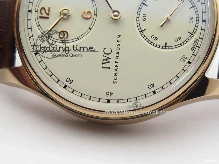 MIROTIME 0513 GoAnywhere Portuguese IW5444 RG White Dial RG Numbers On Brown Leather Strap A 7253